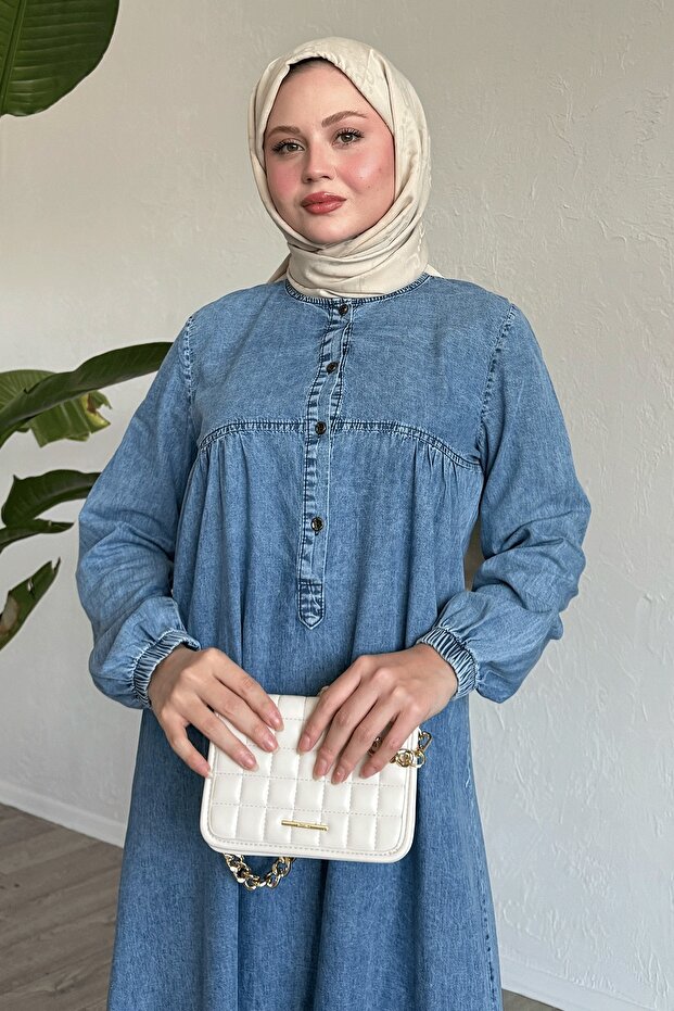 Robă Placket Indigo Denim Rochie - 3