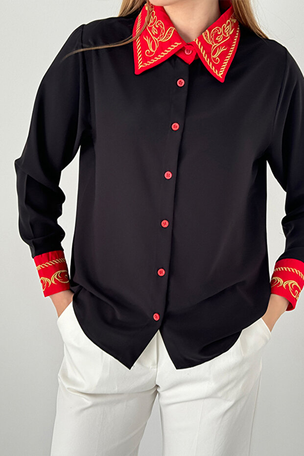 Guler Brodat Auriu - Cămașă Modernă Brodată Model - 3