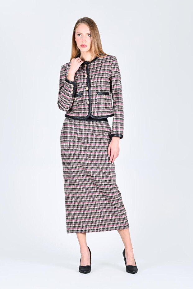 Fuşya Desenli Midi Etek - LD68 - 1