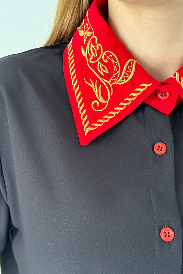 Guler Brodat Auriu - Cămașă Modernă Brodată Model - 5