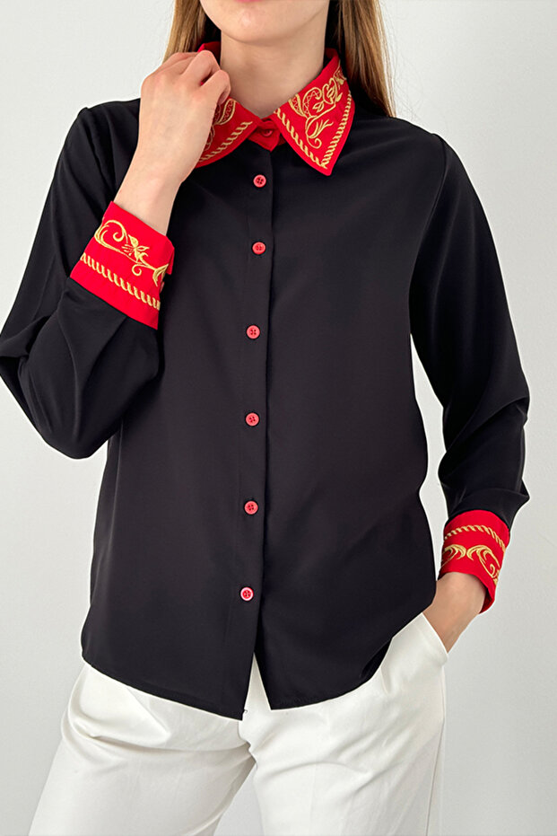 Guler Brodat Auriu - Cămașă Modernă Brodată Model - 4