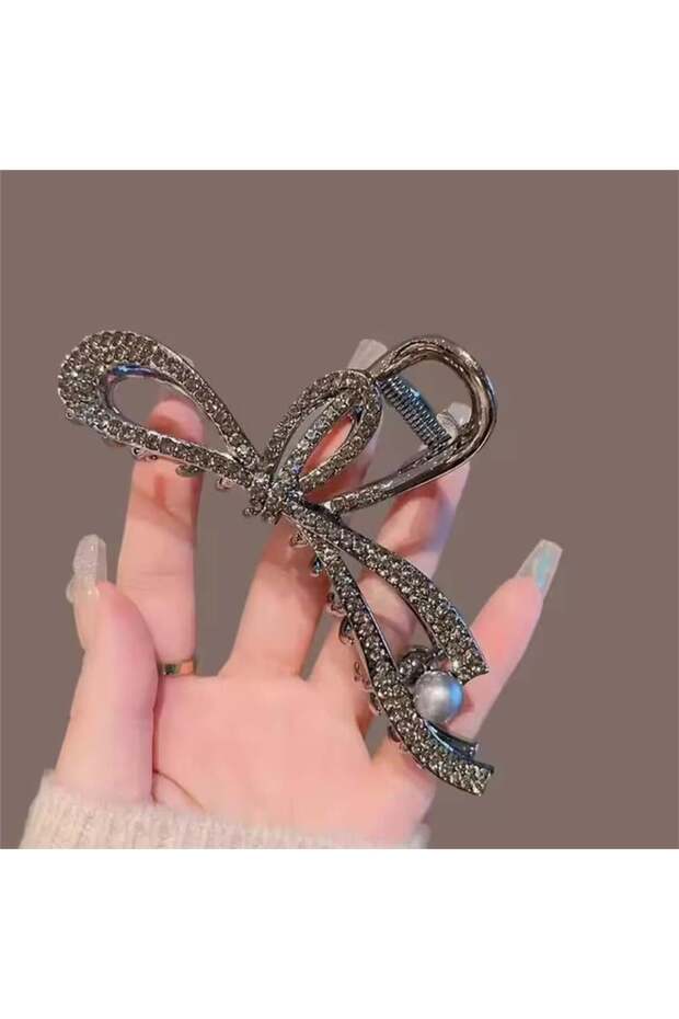Metal Stone and Pearl Detailed Clasp Buckle Black