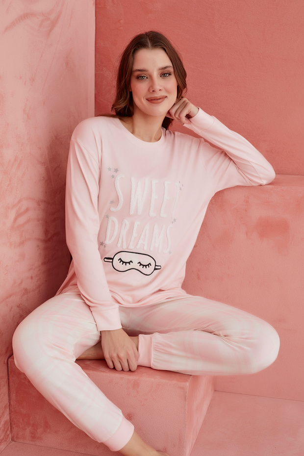 Pink Sweet Dreams Patterned Luxury Thermal Women's Pajamas Set