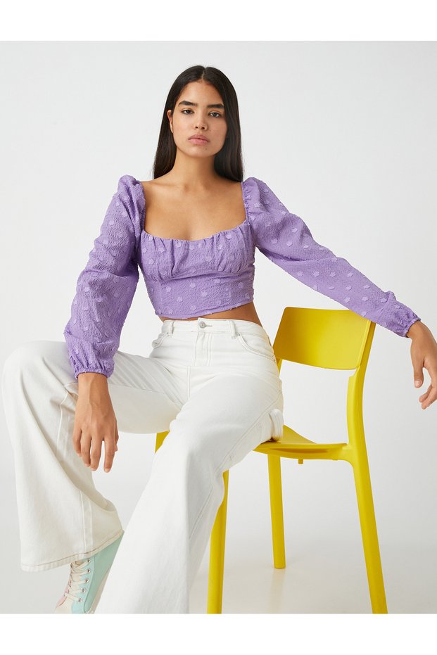 Crop Blouse Balloon Sleeve Textured