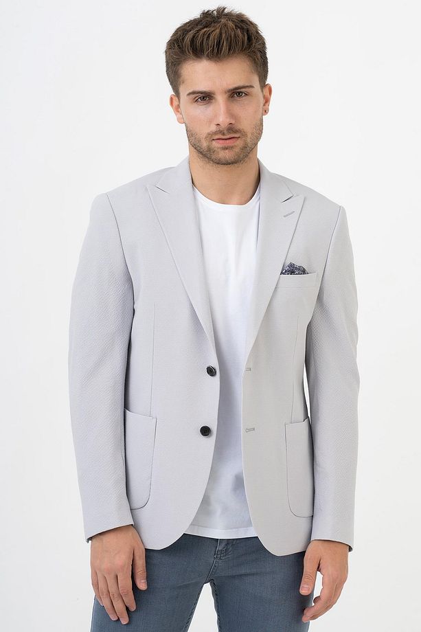 León C190 Regular Fit 6 Drop Likralı Ceket Gri - 5
