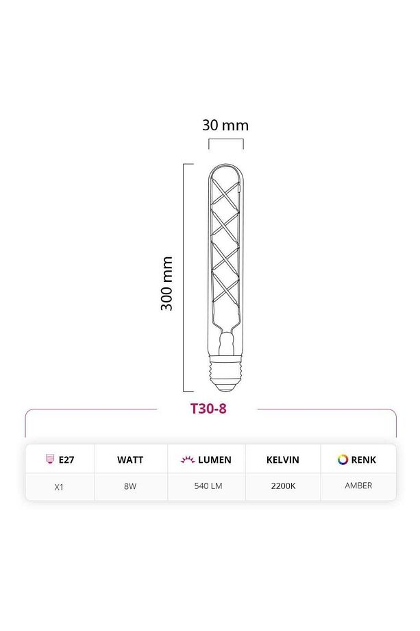 8W 220V E27 30 Cm Rustik LED Ampul T30-8 10'lu Paket - 5