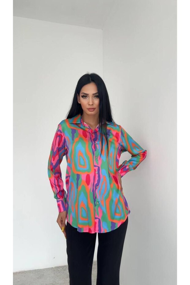 Patterned Satin Shirt - 1