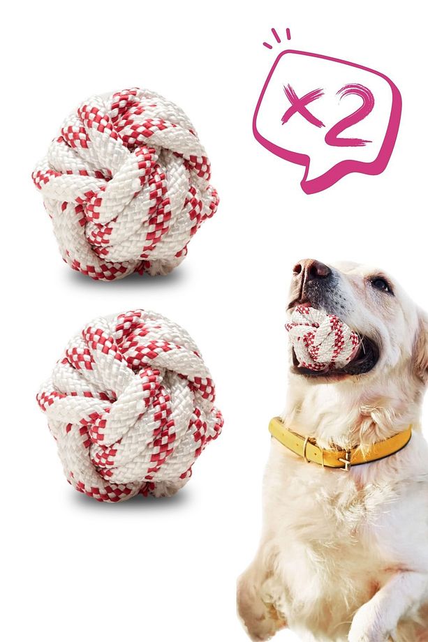 Köpek Oyuncağı 2 Adet Köpek Topu Eğitim Topu Stres İpten Top 9 cm Büyük - 1
