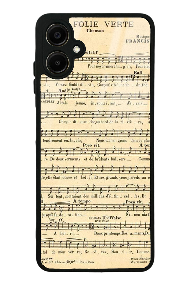 Samsung A06 Glossy Phone Case with Music Notes Design