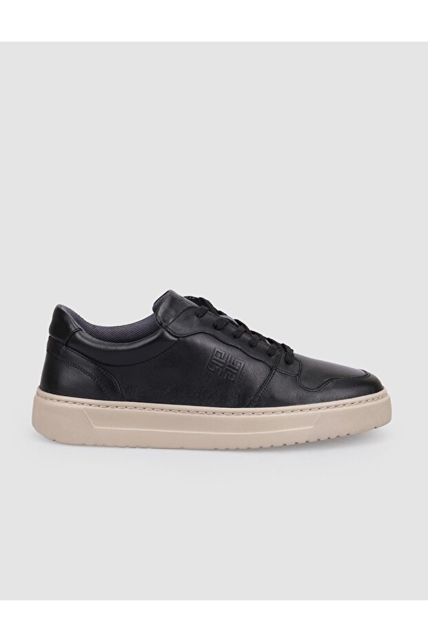 100% Genuine Leather Black Lace-Up Men's Sports Shoes