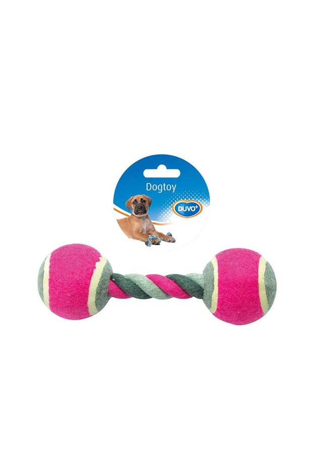 Plus Gray & Pink Knotted Cotton Tennis Ball Dog Toy