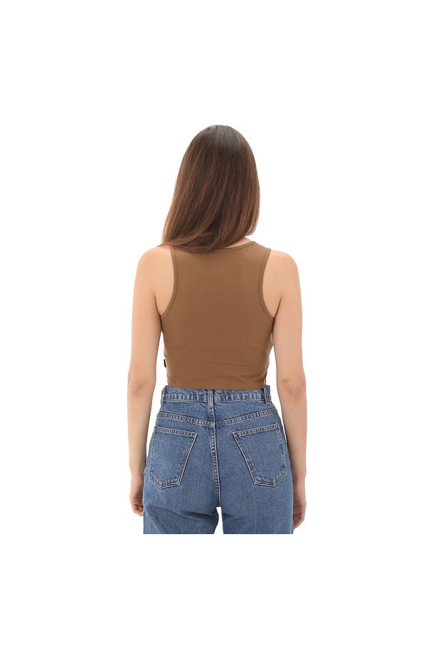 000hge0e01-r Small Staple Fitted Crop Tank Kadın T-shirt Kahve - 4