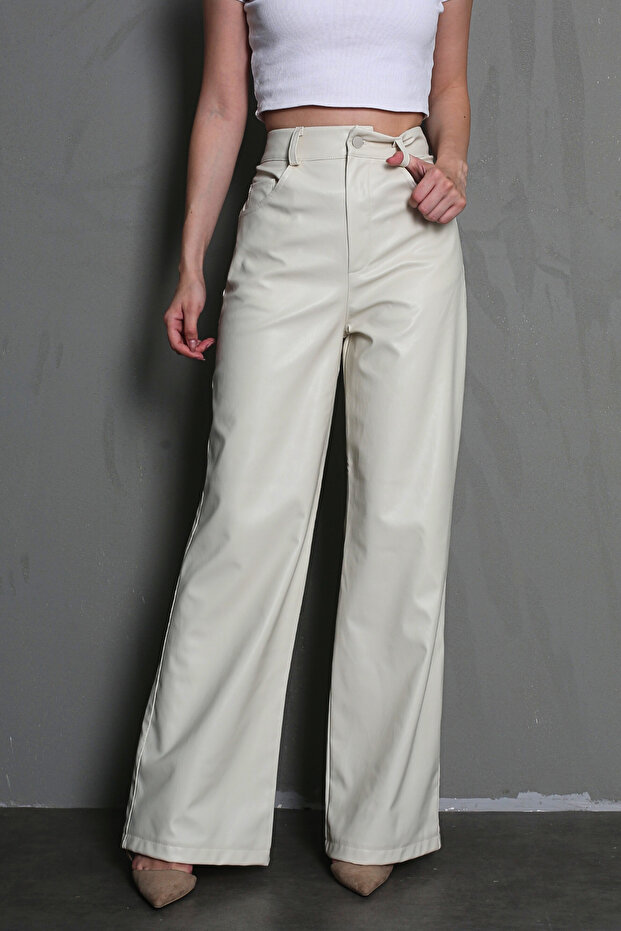 Bej Deri Basic Kadın Pantolon MG1316 - 3