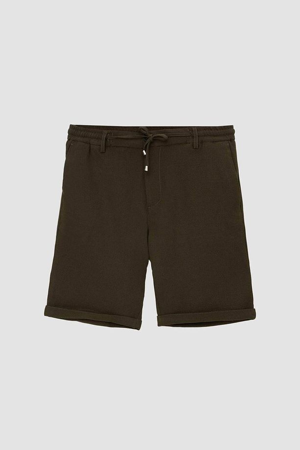 Haki Beli Lastikli Bağcık Detaylı Duble Paça Viskonlu Jogger Şort - 5