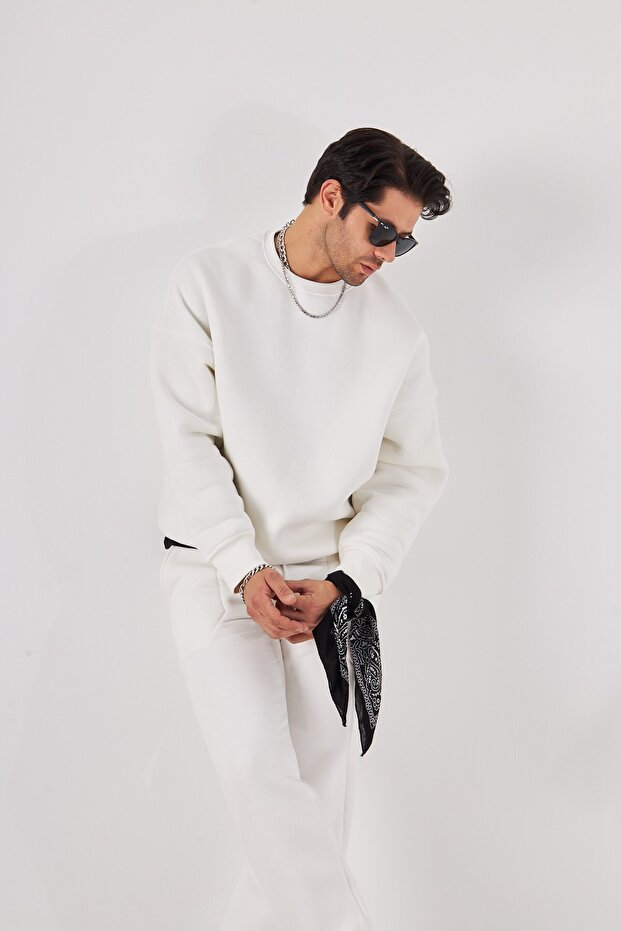 Crew Neck Basic 3 Thread Raster Oversize Sweatshirt - 2