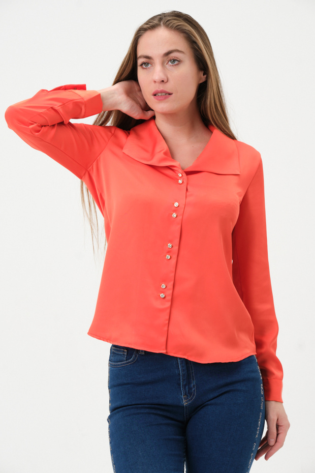 Devrik Yakalı Saten Bluz - 1