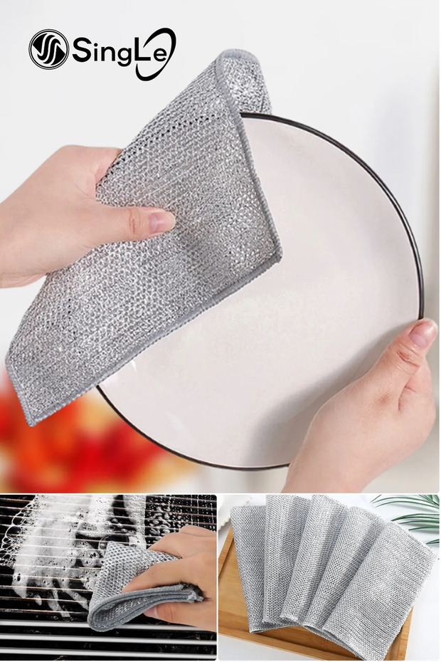 (3 Pieces) Two Layers of Hard Dirt Cloth, Inox Wire Dish Cloth, Kitchen Bathroom Cloth