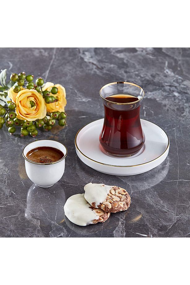 Linea 24 Ayar Altın Yaldızlı 100 ml 12 Parça 6 Kişilik Cam Çay Takımı 9-01110052 - 2
