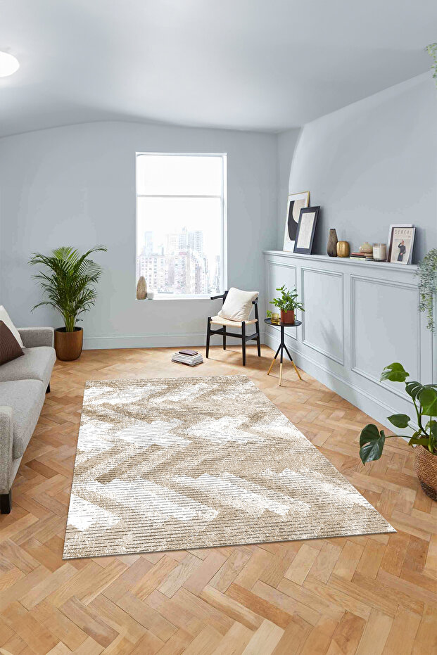 Dijital Kaymaz Taban Yıkanabilir Sade Hasır Zigzag Model Yolluk Mutfak Salon Halısı - 4