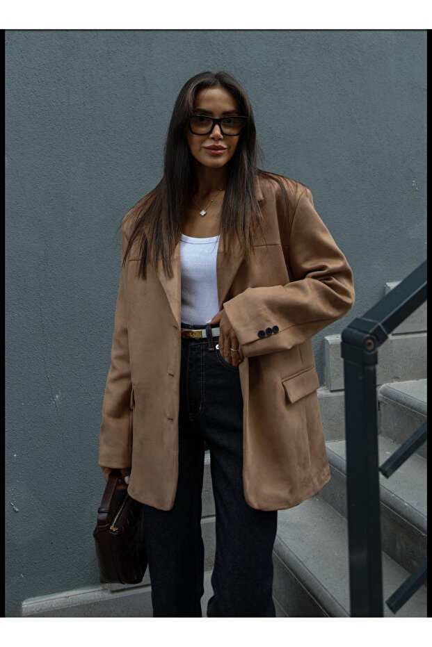 سترة بليزر مبطنة من جلد الغزال بريميوم تريند - 5