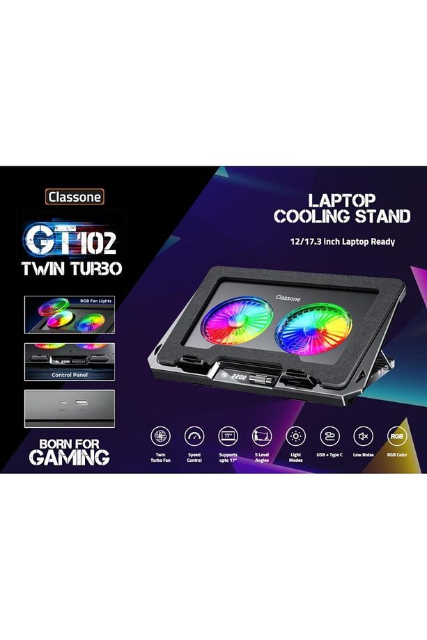 GT102 Gaming Laptop Soğutucu, 2200rpm , Rgb Işıklı , Led Display , Notebook Soğutucu Stand - 4