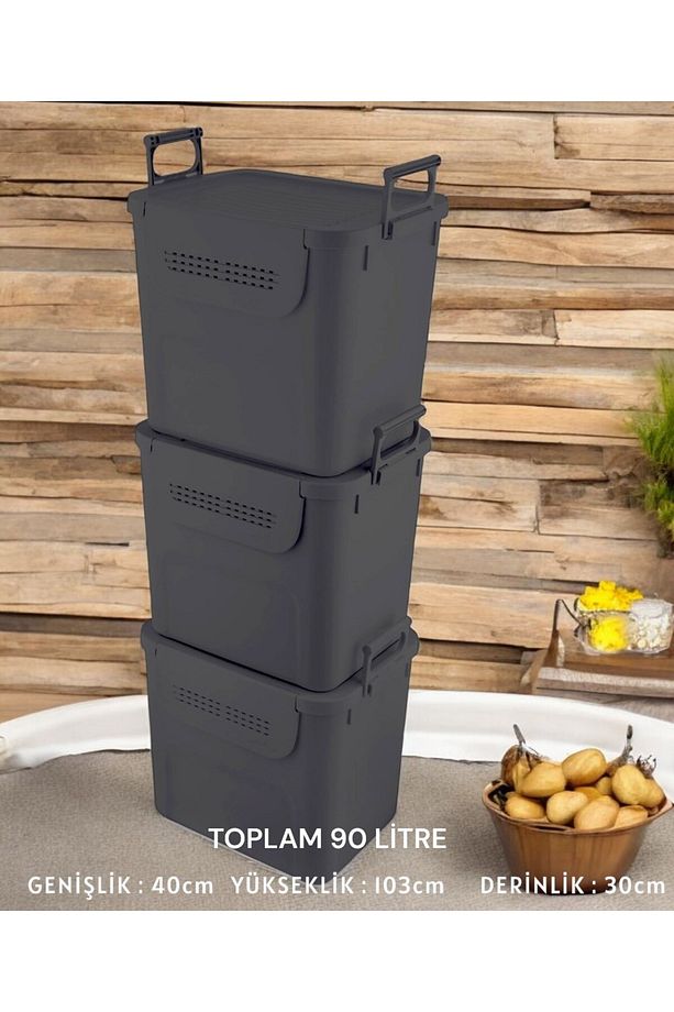 MT-35 Mybox 30 Litre Çok Amaçlı  Organizer Saklama Kutusu Antrasit (3 Adet) - 1