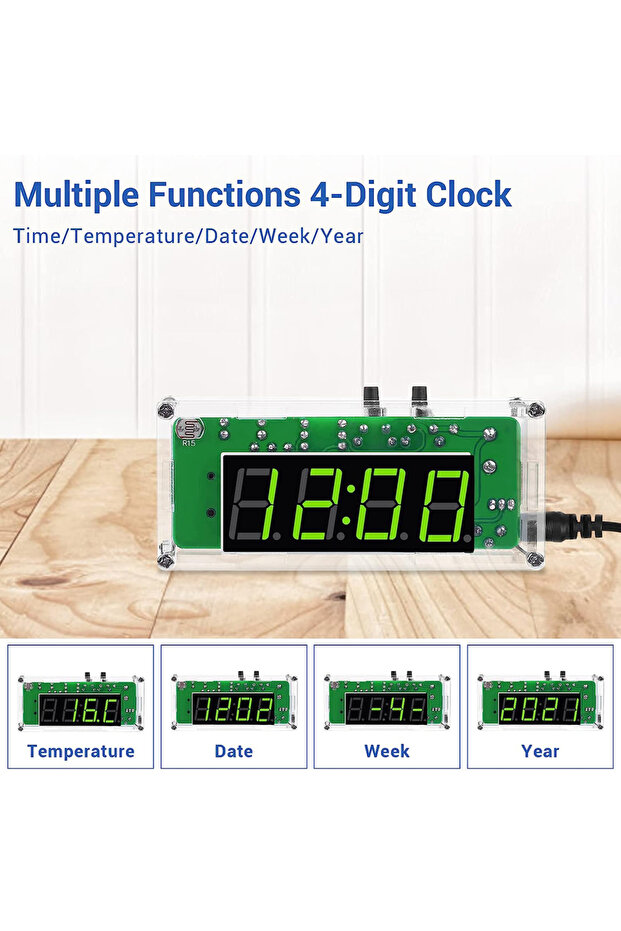 4-Digit TJ-56-428 4-Digit Digital DIY Clock Kit with Acrylic Shell Alarm Clock Soldering Practice El