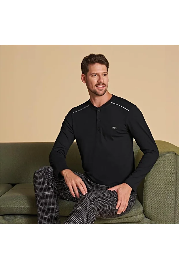 Over Sleep 1555 Erkek Kışlık Uzun Kol Pijama Takım - 1