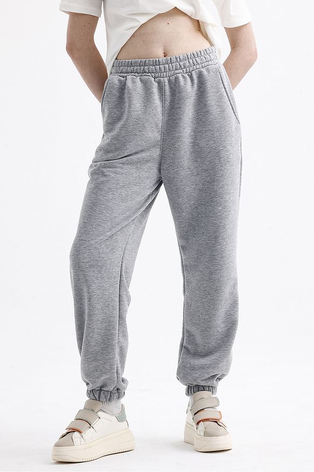 Kadın Gri Jogger Eşofman Altı - Oversize (CEPLİ, YÜKSEK BEL) - 7