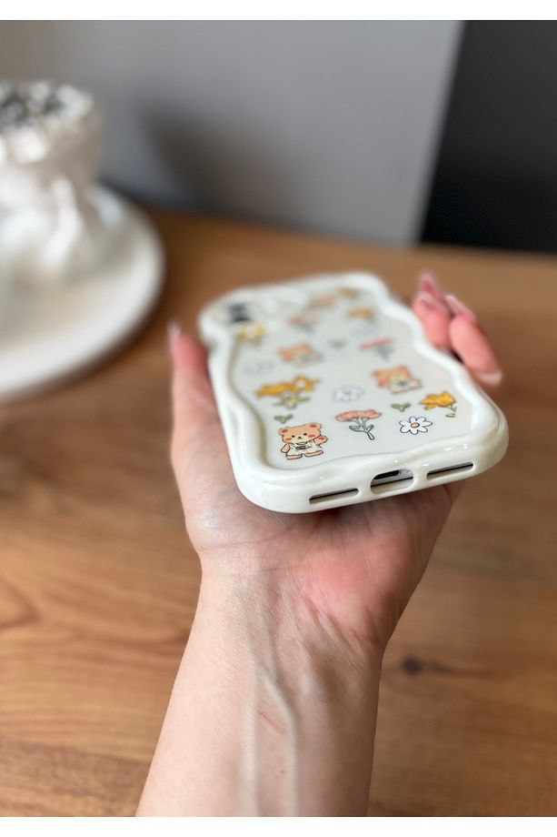 IPHONE 11 AYICIK/ÇİÇEK DESENLİ EKRU KILIF - 3