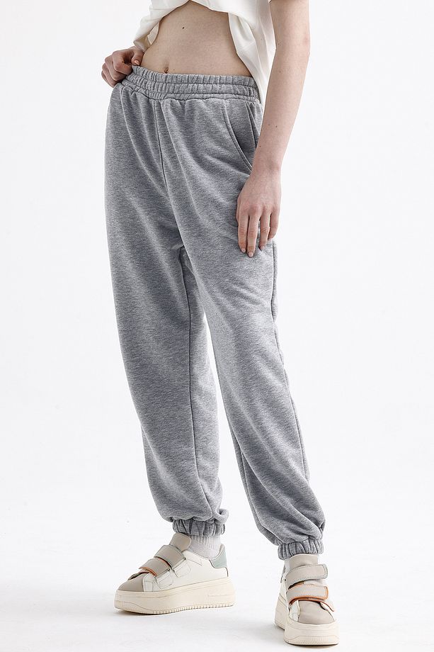 Kadın Gri Jogger Eşofman Altı - Oversize (CEPLİ, YÜKSEK BEL) - 2