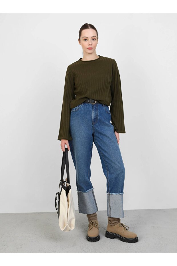 Kısa Basic Triko Kazak - Haki- Benin - 2