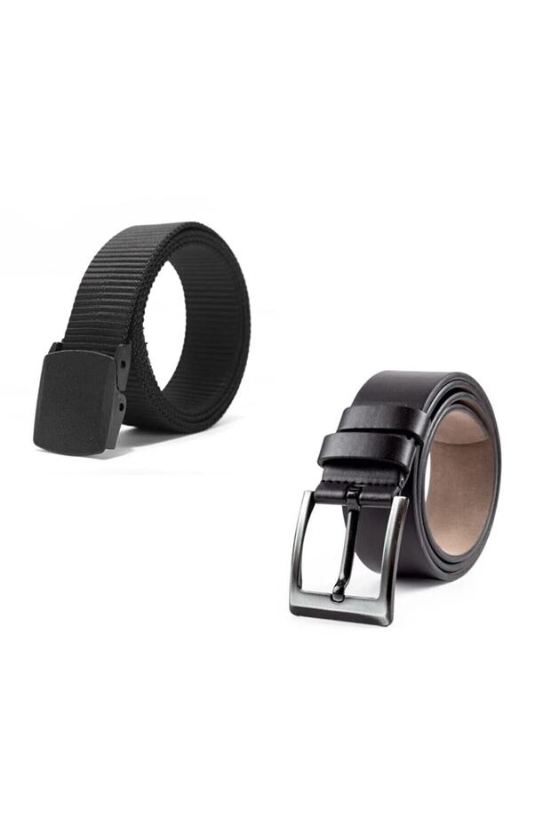 Unisex Black Buckle Tactical Belt With Leather Belt Set