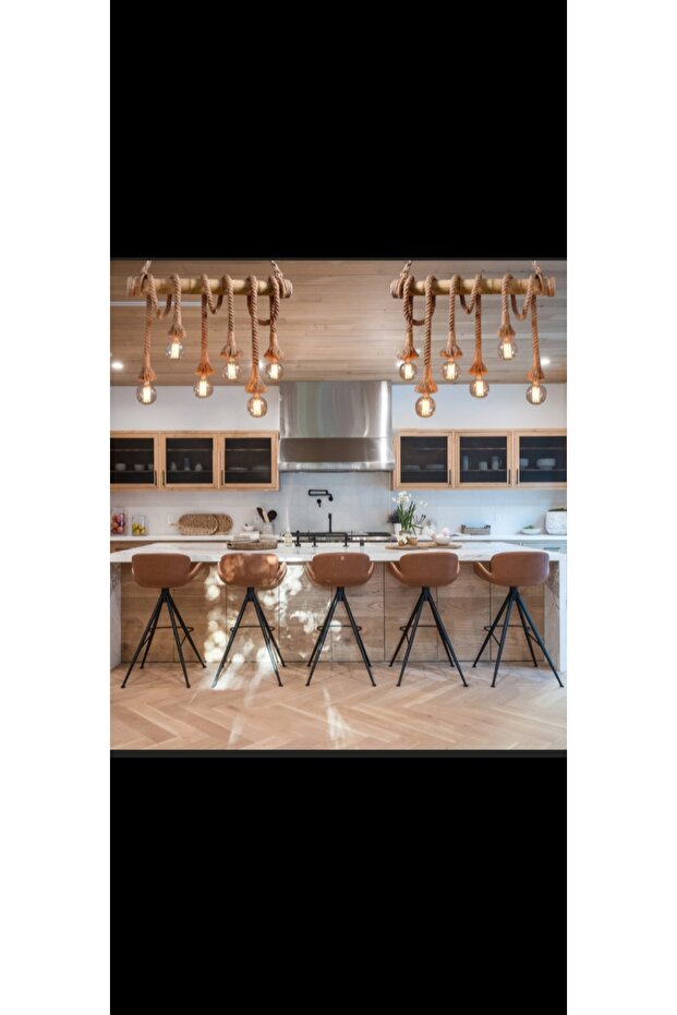 Doğal bambu halatlı avize. - 4