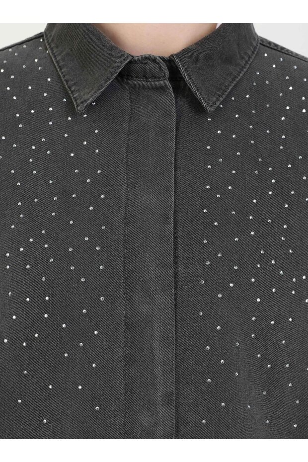 تونيك من الدنيم باللون الرمادي - بتفاصيل حجرية - ريفكا - 6