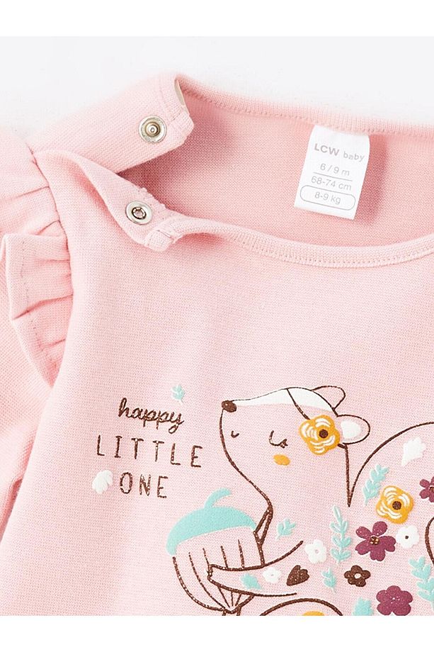 LCW baby Bisiklet Yaka Uzun Kollu Baskılı Kız Bebek Bluz ve Tayt 2'li Takım - 3