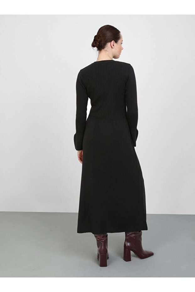 Triko Tesettür Elbise - Siyah - Refka - 5