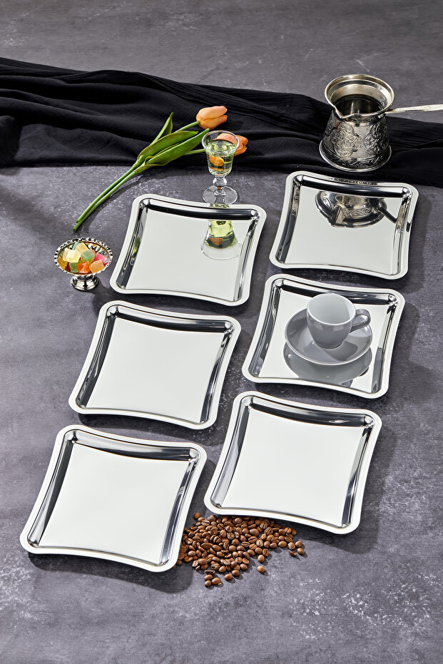 Elegante Square Series Chrome Presentation Tray, Promise Engagement Tray, 22cm, Avant-Garde Design, 6 Pieces