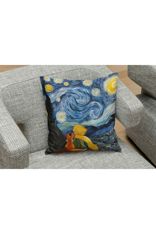 Square Pillow Case with Little Prince and Starry Night Pattern