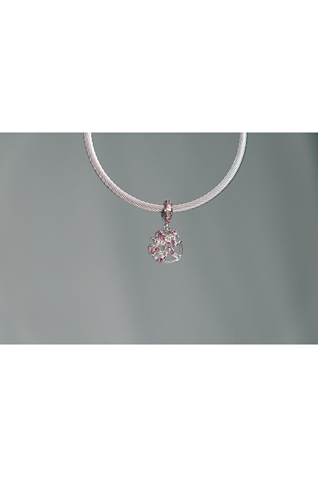 Pink Stone Tree of Life Stainless Steel Charm