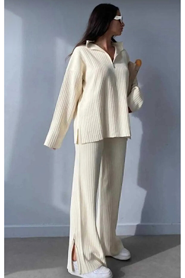 Women's Two-Piece Knit Set with Zip Detail