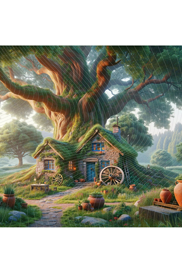 Legendary Forest House Fund: Artistic Reflection of Magical Nature and Architectural Harmony Pastoral Background