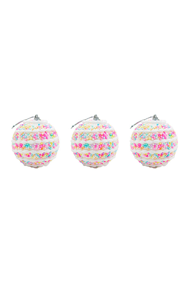 Christmas Tree Ball Luxury Beaded Textured 3 Pieces 8 cm Acetate Boxed