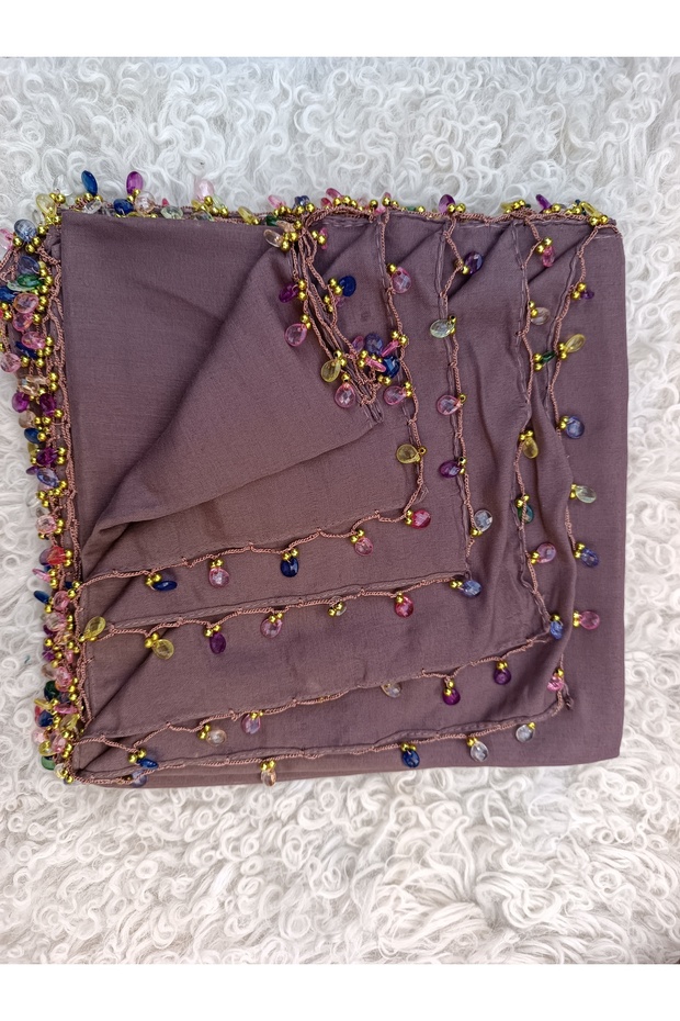 Handmade Crystal Drop Beaded Writing, Cheesecloth Yemeni, Scarf, 4 Edge-Embroidered