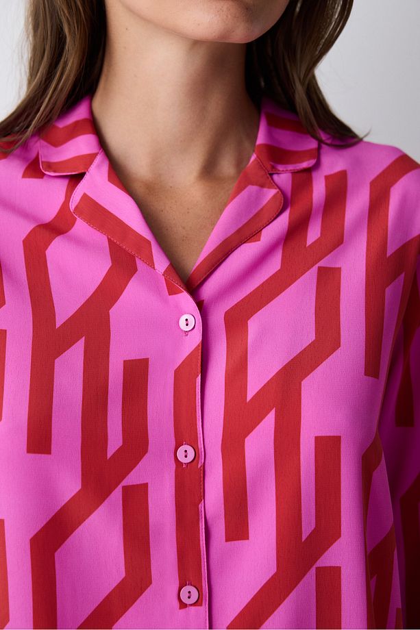 Printed Gömlek Şort Pijama Takımı - 4