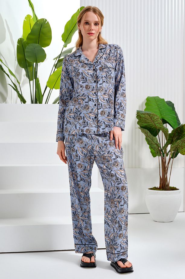 Uzun Kollu Desenli Pijama Takımı - 2