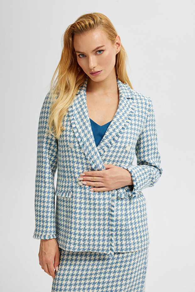 Tweed Double Breasted Blazer Jacket - 2