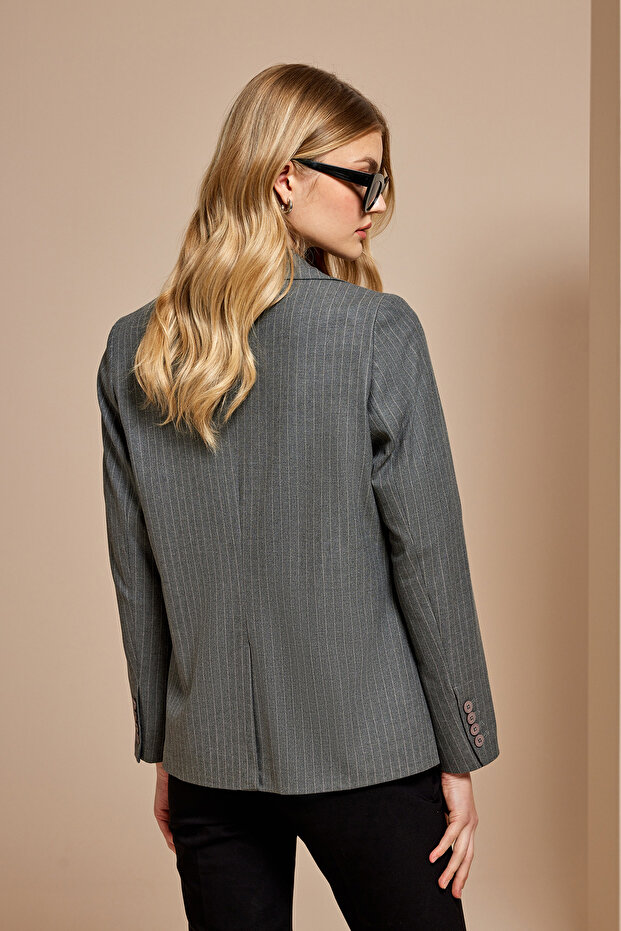 Çizgili Blazer Ceket - 4