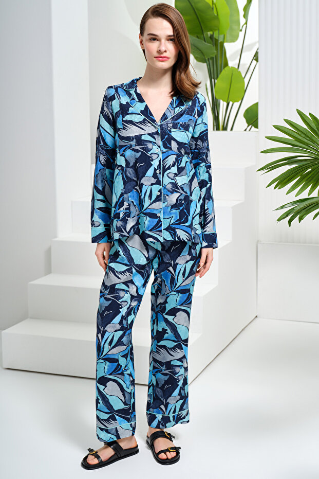 Long Sleeve Patterned Pajama Set - 3