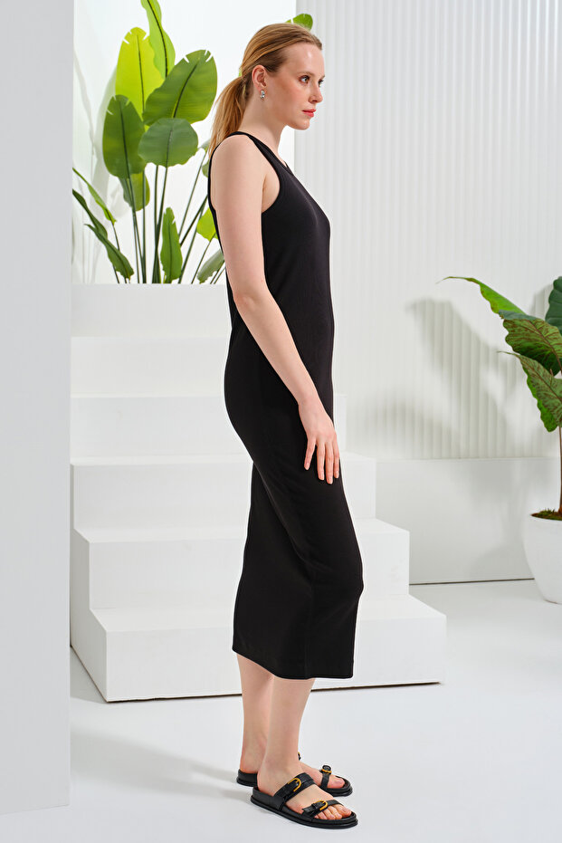 Fitilli Midi Boy Örme Elbise - 3